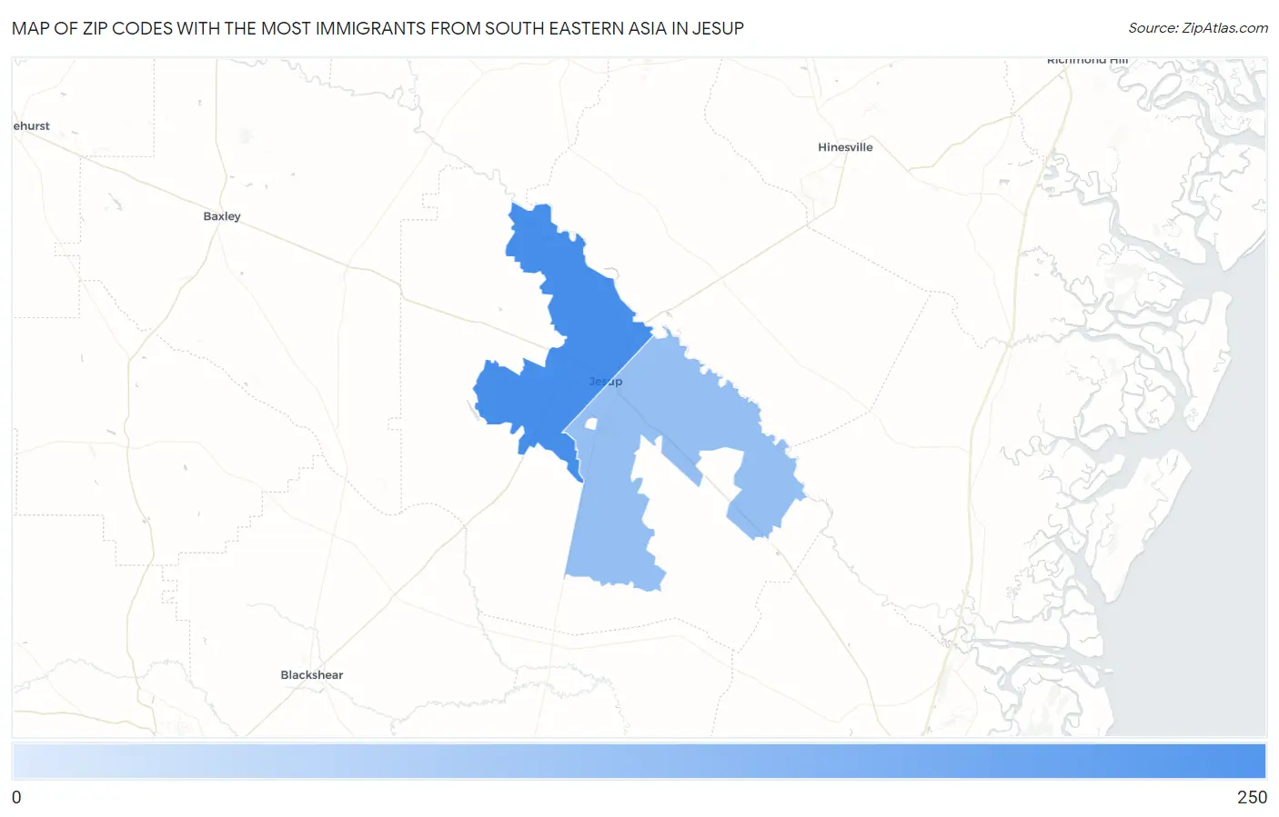 Zip Codes with the Most Immigrants from South Eastern Asia in Jesup Map