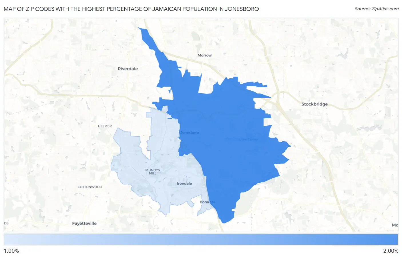Zip Codes with the Highest Percentage of Jamaican Population in Jonesboro Map