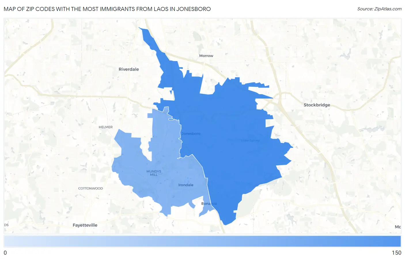 Zip Codes with the Most Immigrants from Laos in Jonesboro Map