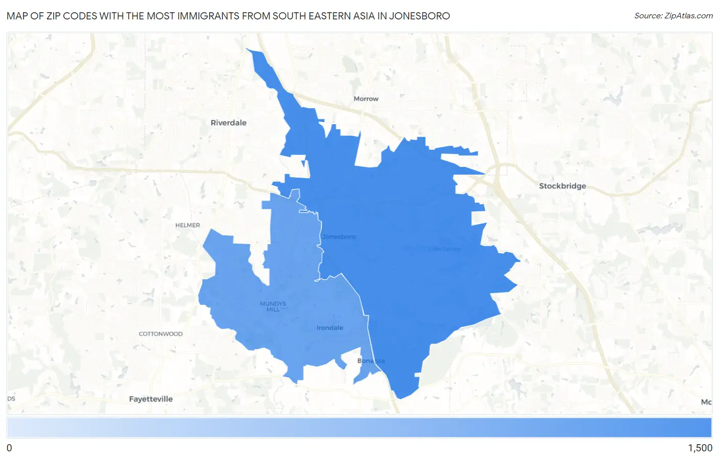 Zip Codes with the Most Immigrants from South Eastern Asia in Jonesboro Map