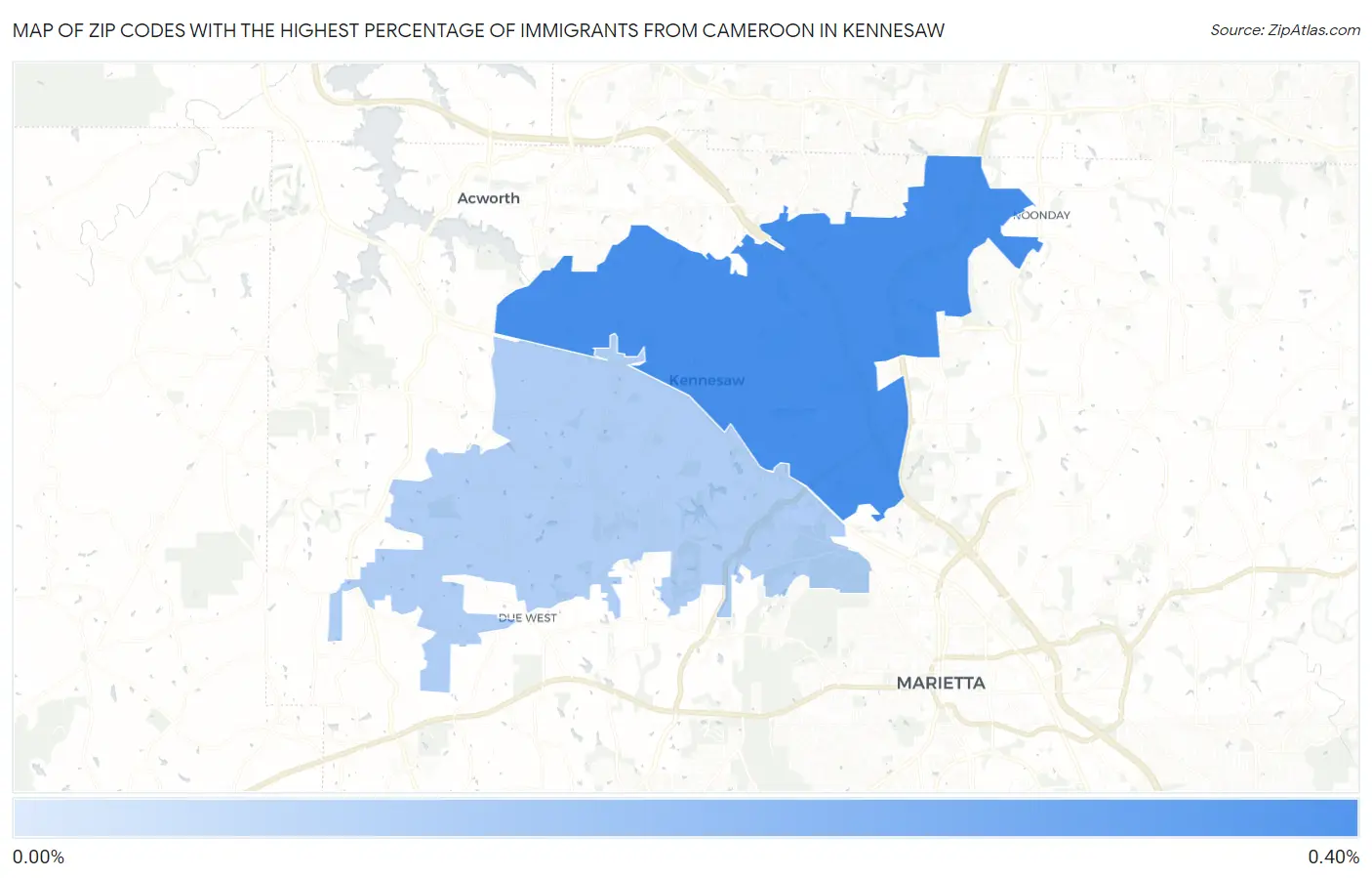 Zip Codes with the Highest Percentage of Immigrants from Cameroon in Kennesaw Map