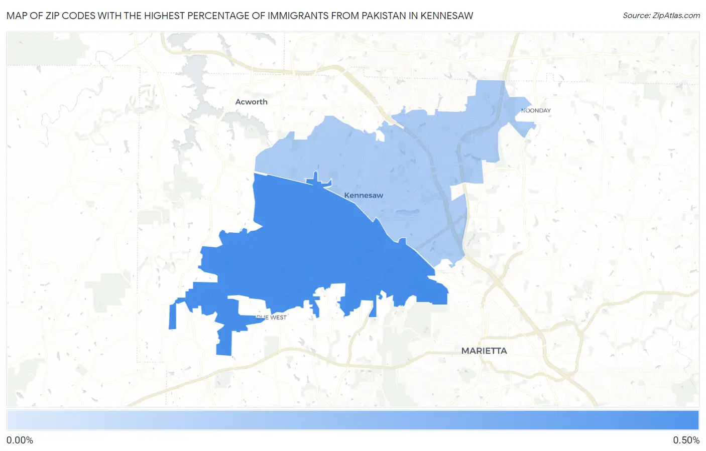 Zip Codes with the Highest Percentage of Immigrants from Pakistan in Kennesaw Map