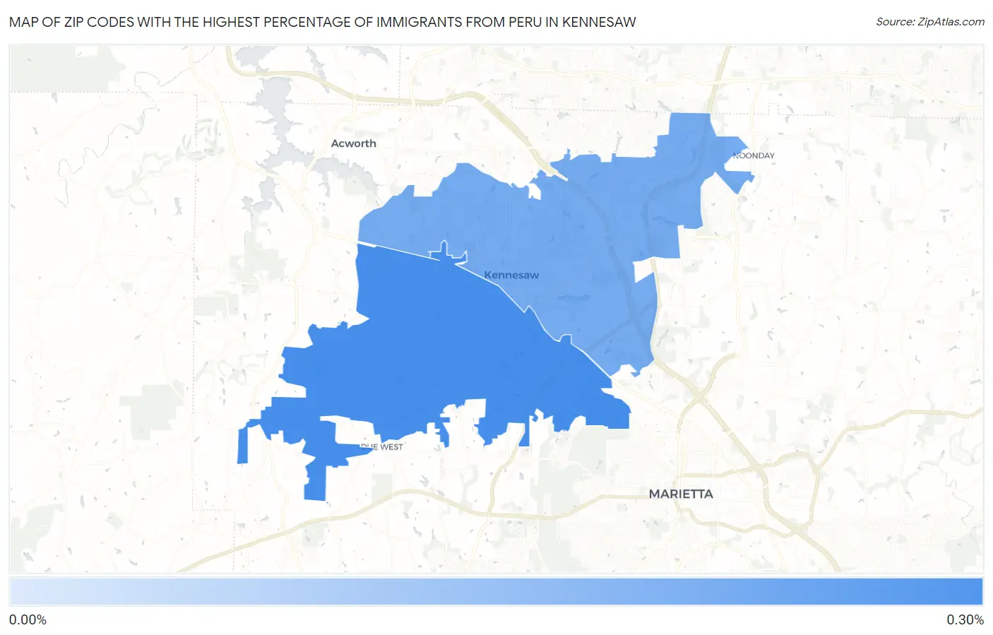 Zip Codes with the Highest Percentage of Immigrants from Peru in Kennesaw Map