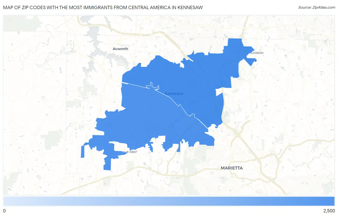 Zip Codes with the Most Immigrants from Central America in Kennesaw Map