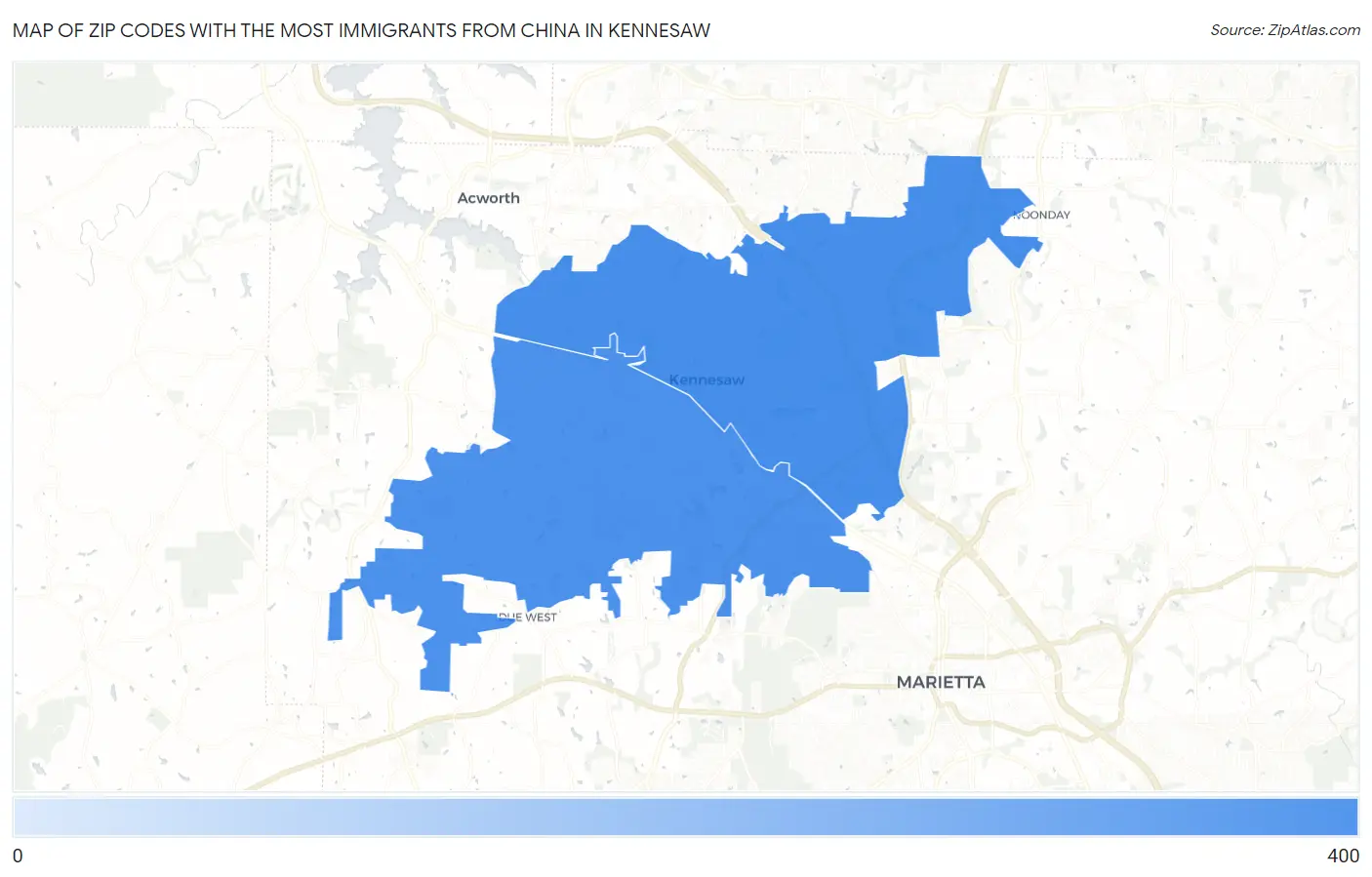 Zip Codes with the Most Immigrants from China in Kennesaw Map