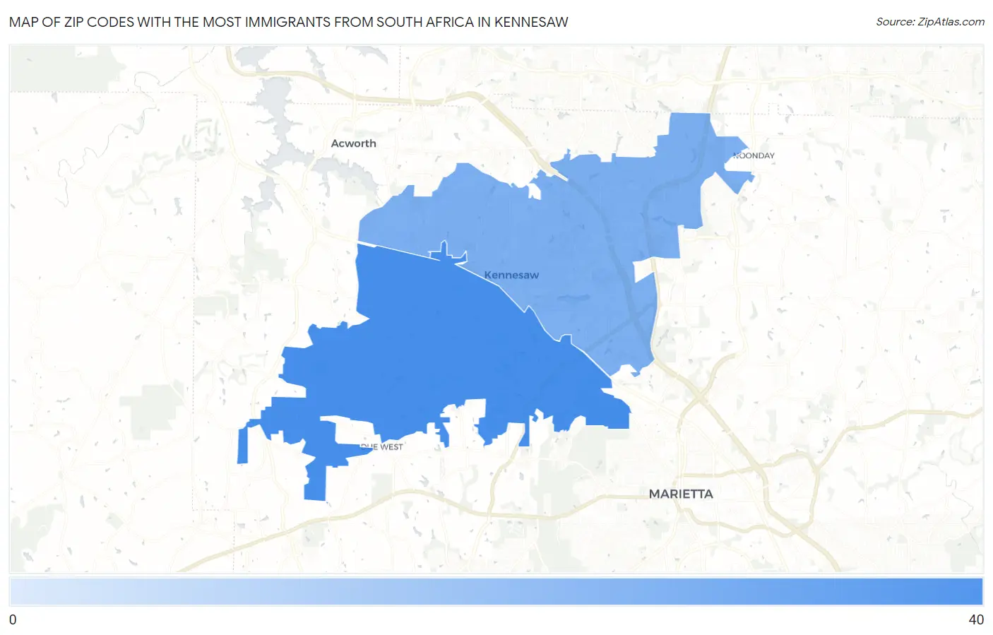 Zip Codes with the Most Immigrants from South Africa in Kennesaw Map