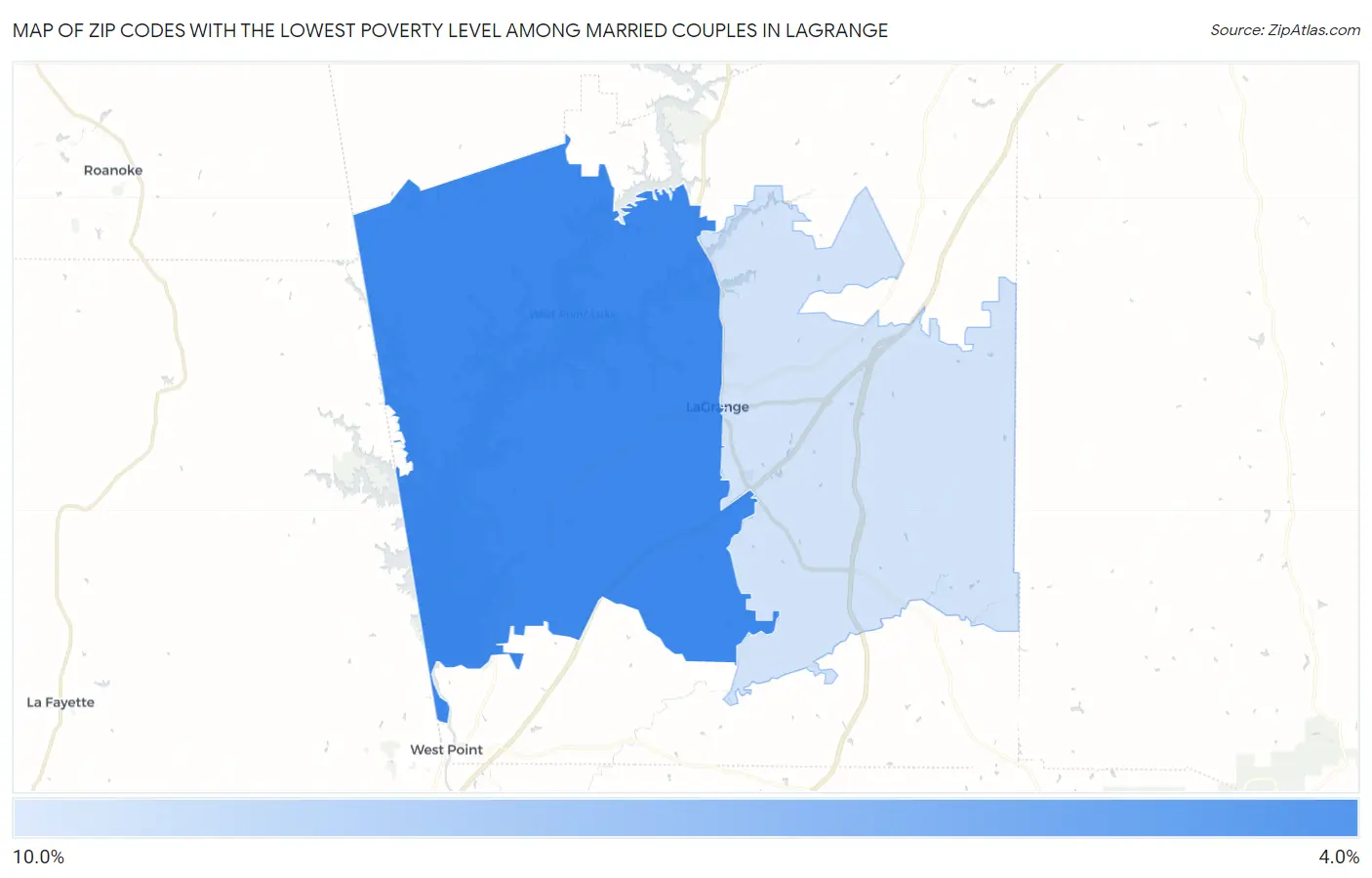 Zip Codes with the Lowest Poverty Level Among Married Couples in Lagrange Map