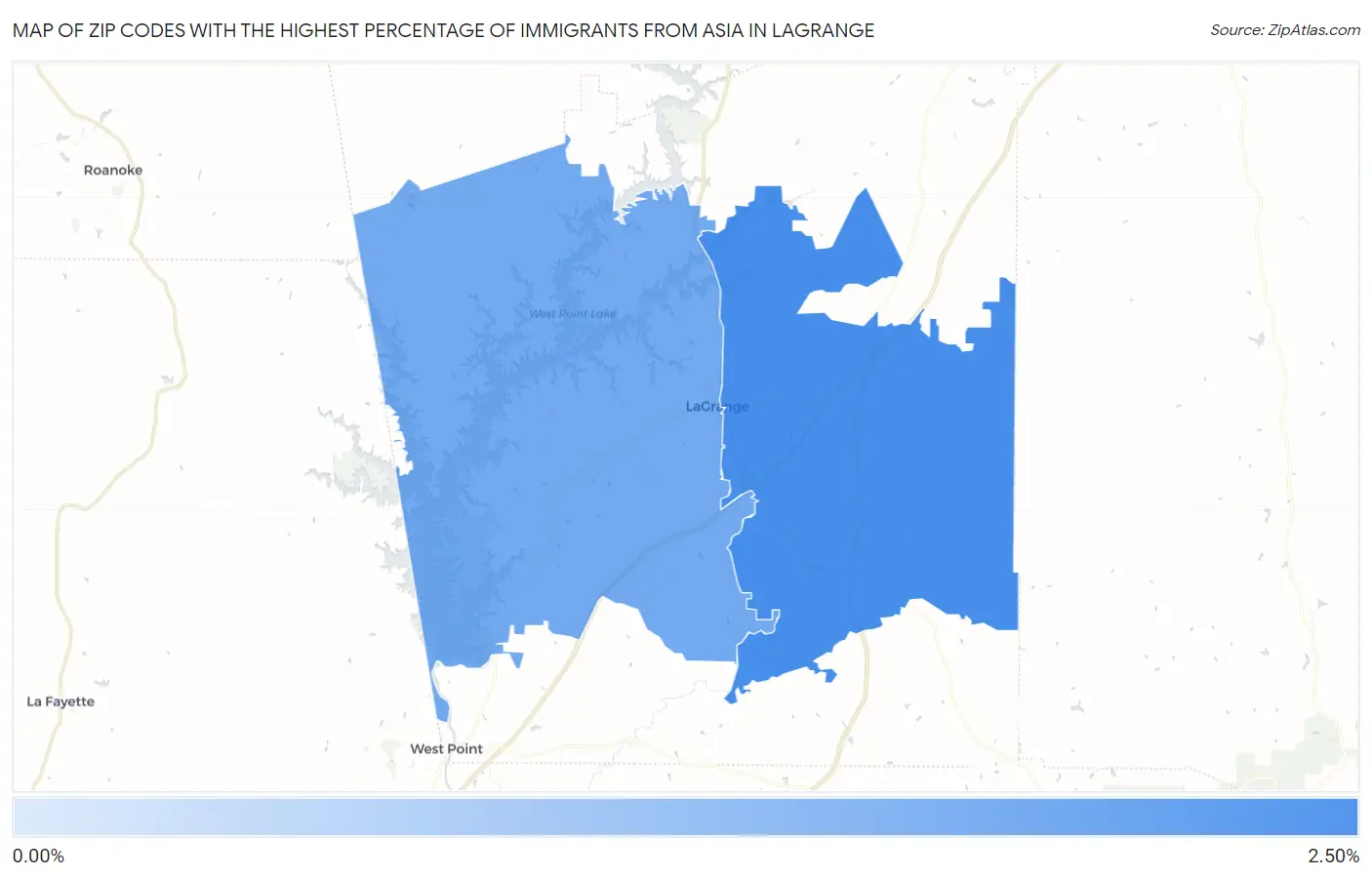 Zip Codes with the Highest Percentage of Immigrants from Asia in Lagrange Map