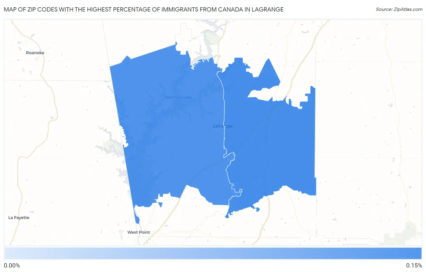 Zip Codes with the Highest Percentage of Immigrants from Canada in Lagrange Map