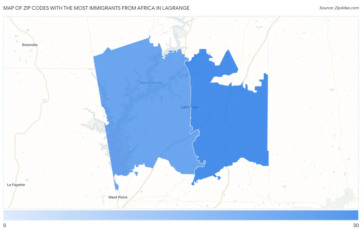 Zip Codes with the Most Immigrants from Africa in Lagrange Map