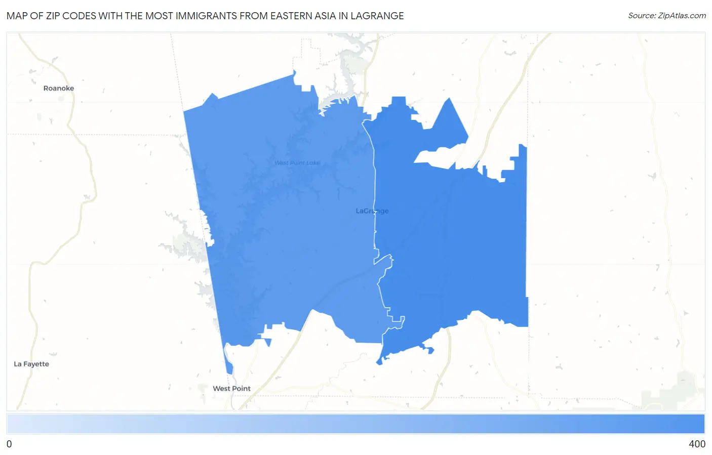 Zip Codes with the Most Immigrants from Eastern Asia in Lagrange Map