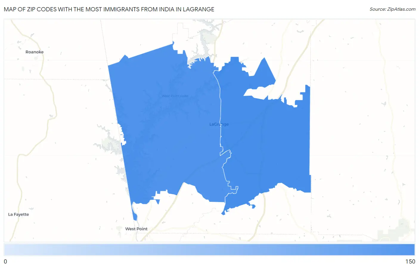 Zip Codes with the Most Immigrants from India in Lagrange Map