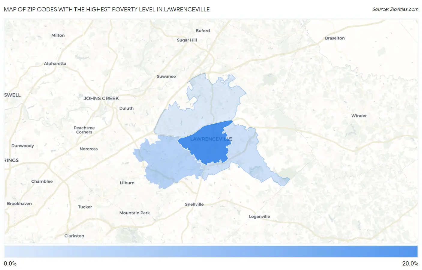 Zip Codes with the Highest Poverty Level in Lawrenceville Map