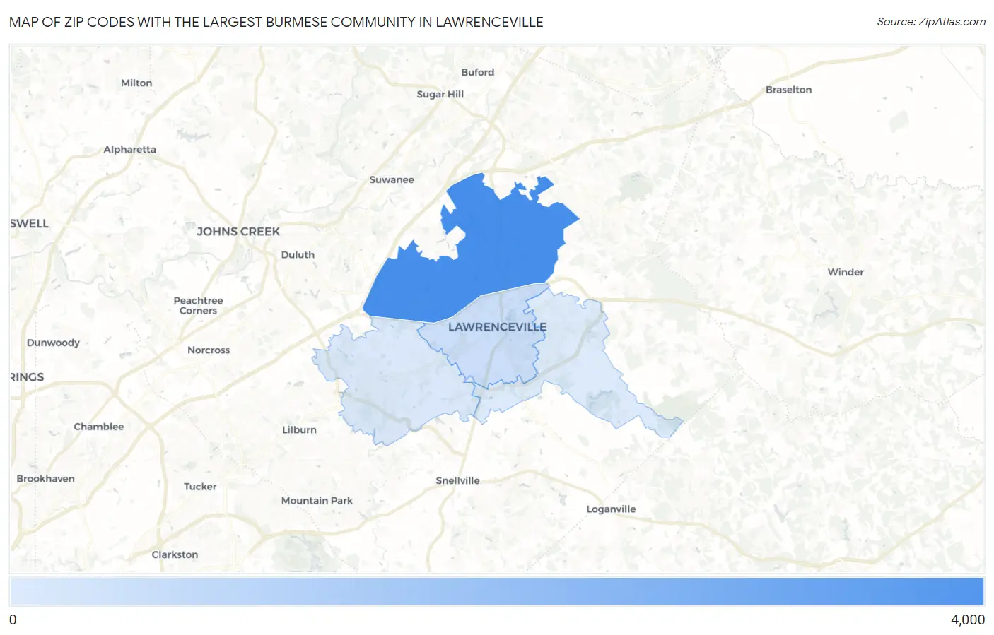 Zip Codes with the Largest Burmese Community in Lawrenceville Map