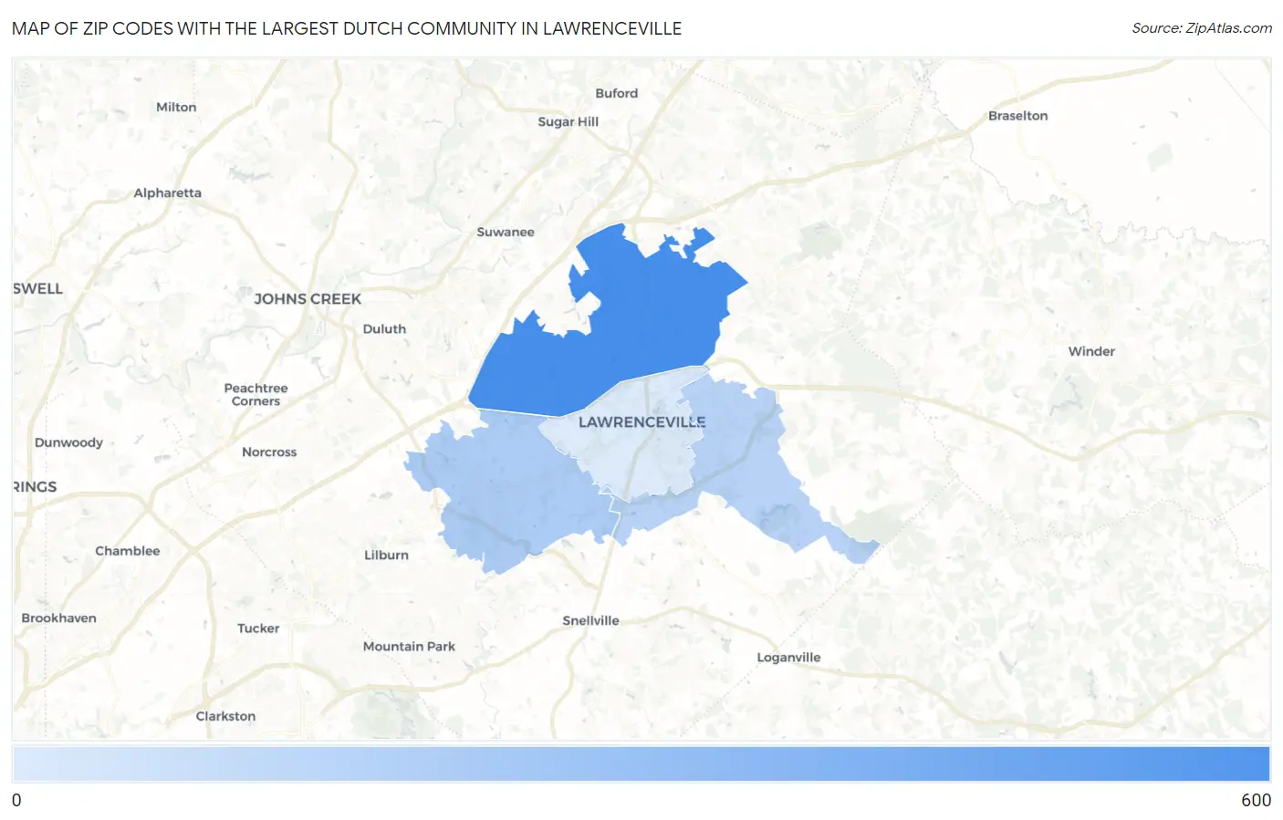 Zip Codes with the Largest Dutch Community in Lawrenceville Map