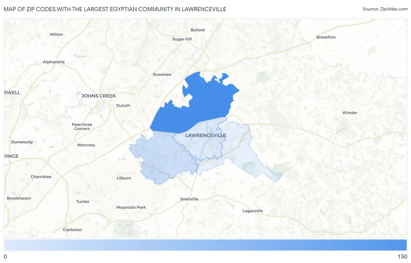 Zip Codes with the Largest Egyptian Community in Lawrenceville Map