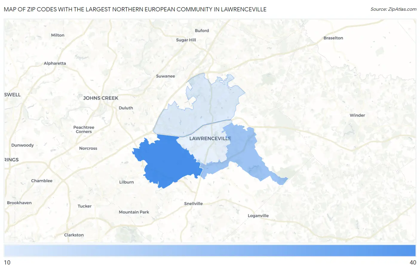Zip Codes with the Largest Northern European Community in Lawrenceville Map