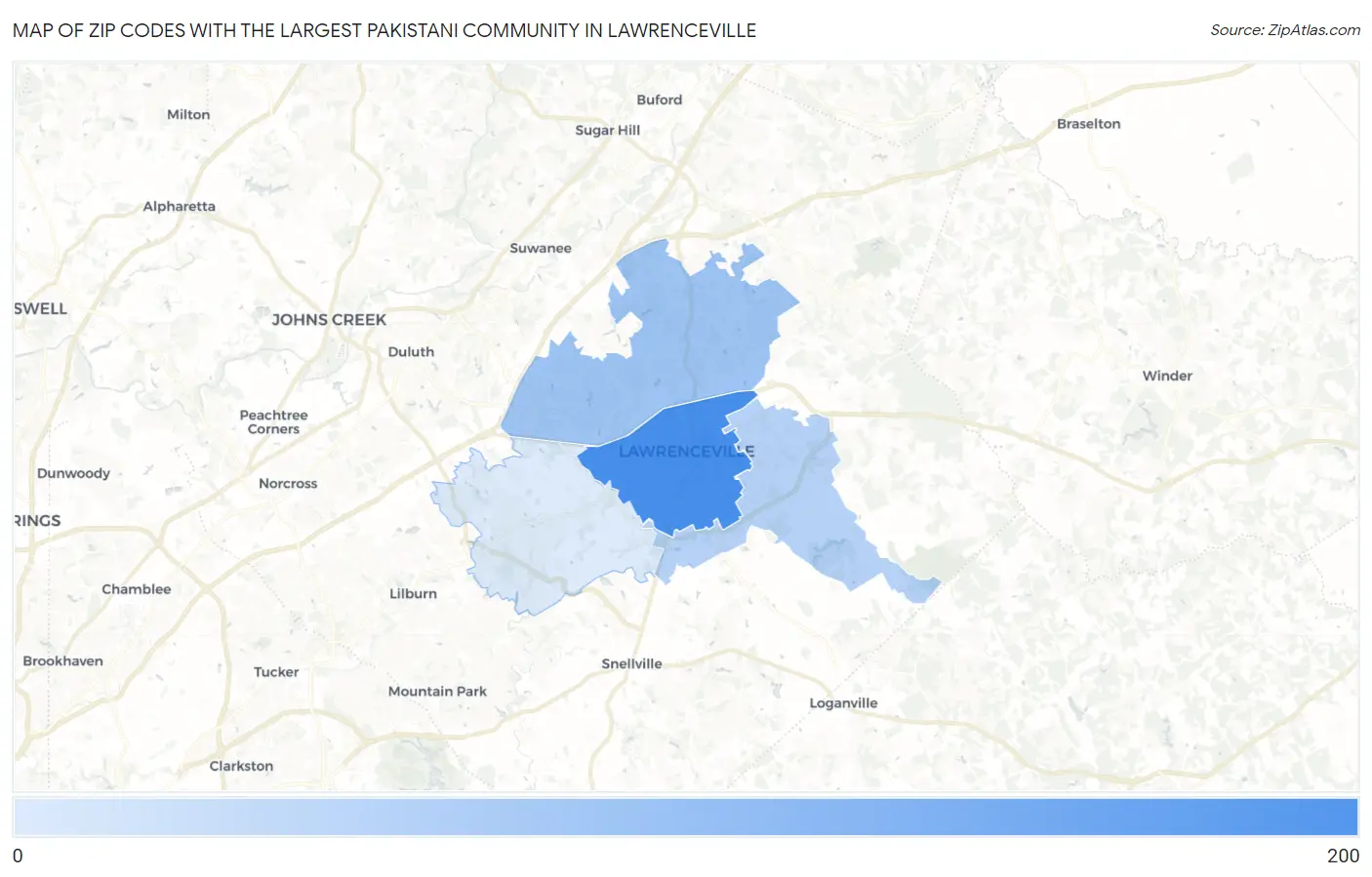 Zip Codes with the Largest Pakistani Community in Lawrenceville Map
