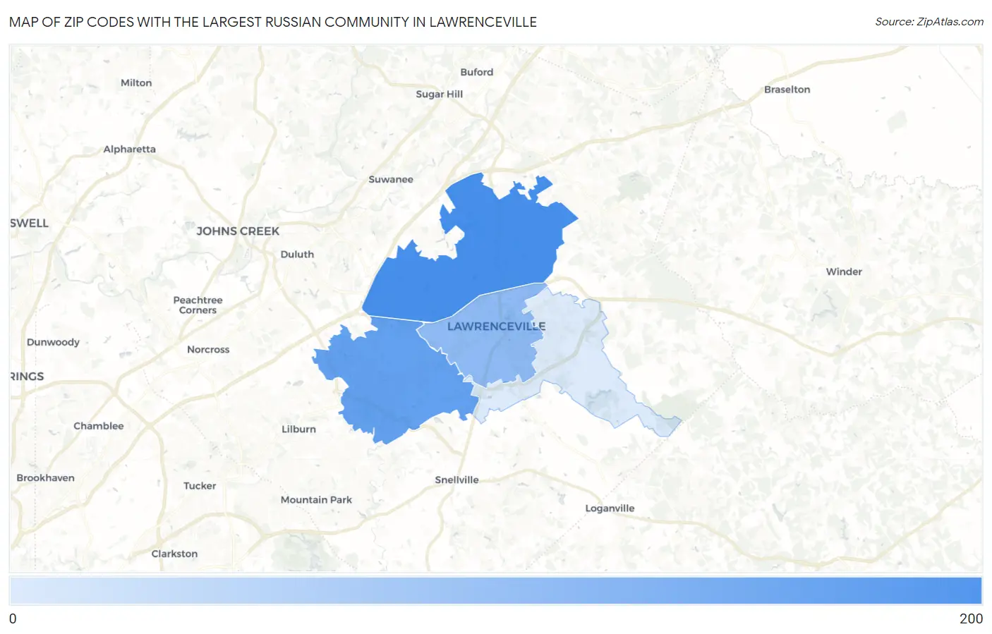 Zip Codes with the Largest Russian Community in Lawrenceville Map