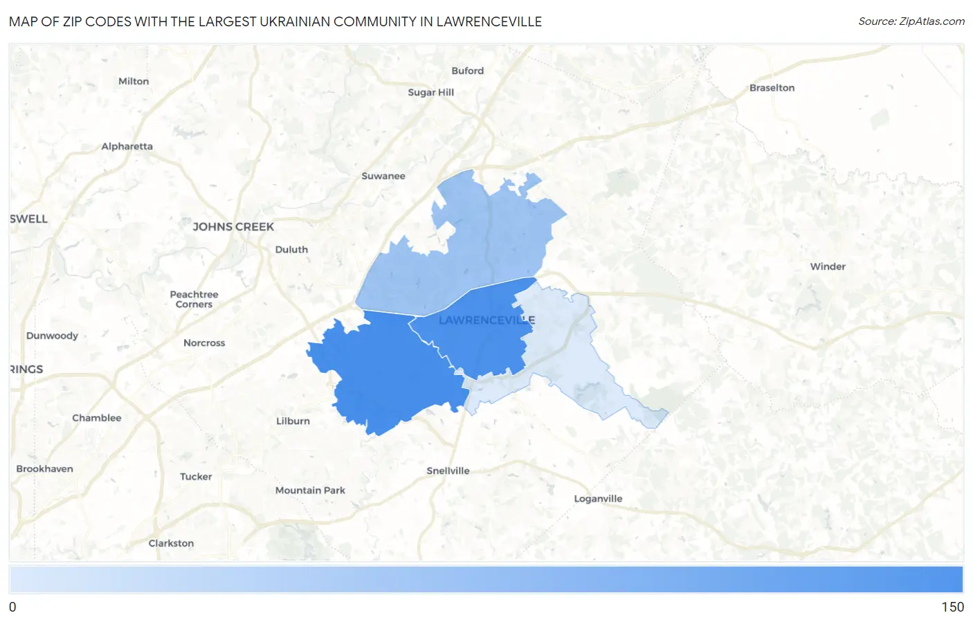 Zip Codes with the Largest Ukrainian Community in Lawrenceville Map