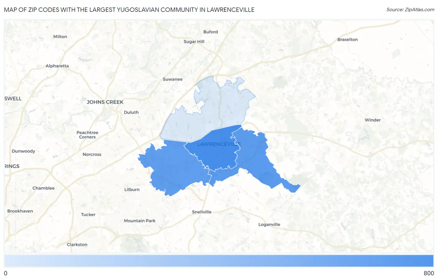 Zip Codes with the Largest Yugoslavian Community in Lawrenceville Map