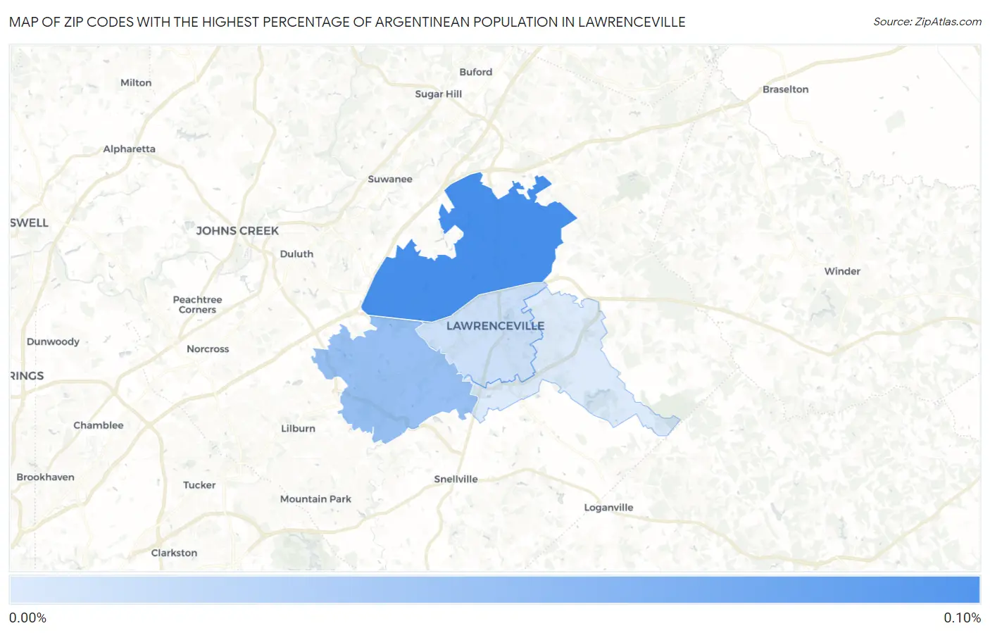 Zip Codes with the Highest Percentage of Argentinean Population in Lawrenceville Map