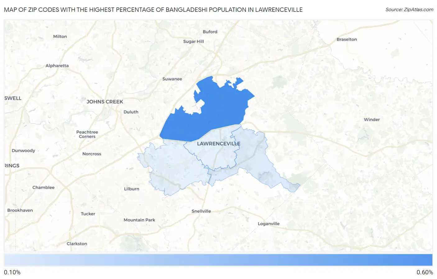 Zip Codes with the Highest Percentage of Bangladeshi Population in Lawrenceville Map