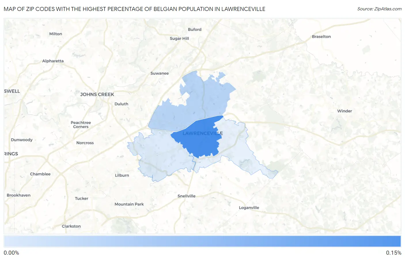 Zip Codes with the Highest Percentage of Belgian Population in Lawrenceville Map