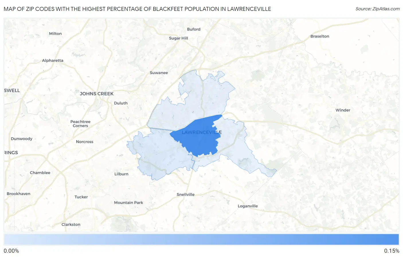 Zip Codes with the Highest Percentage of Blackfeet Population in Lawrenceville Map