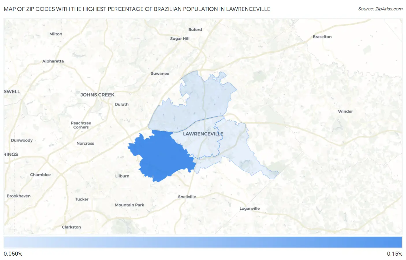 Zip Codes with the Highest Percentage of Brazilian Population in Lawrenceville Map