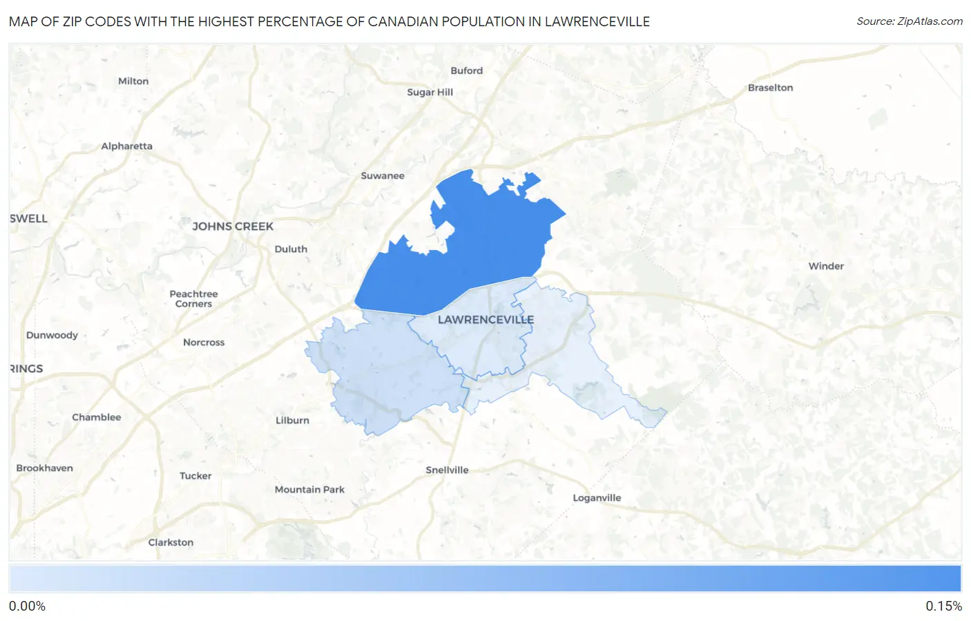 Zip Codes with the Highest Percentage of Canadian Population in Lawrenceville Map
