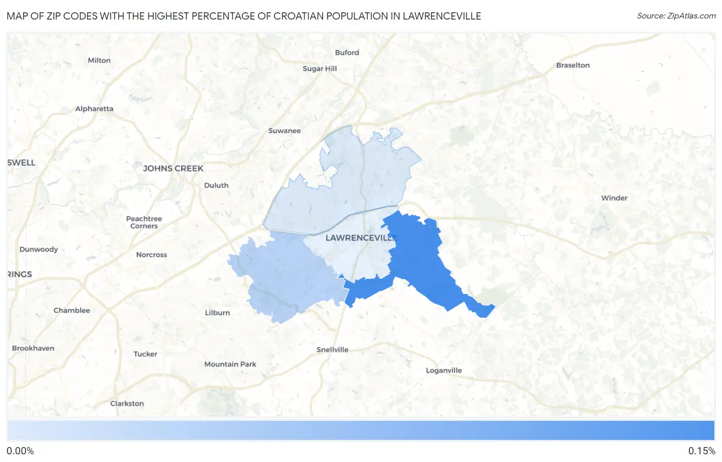 Zip Codes with the Highest Percentage of Croatian Population in Lawrenceville Map