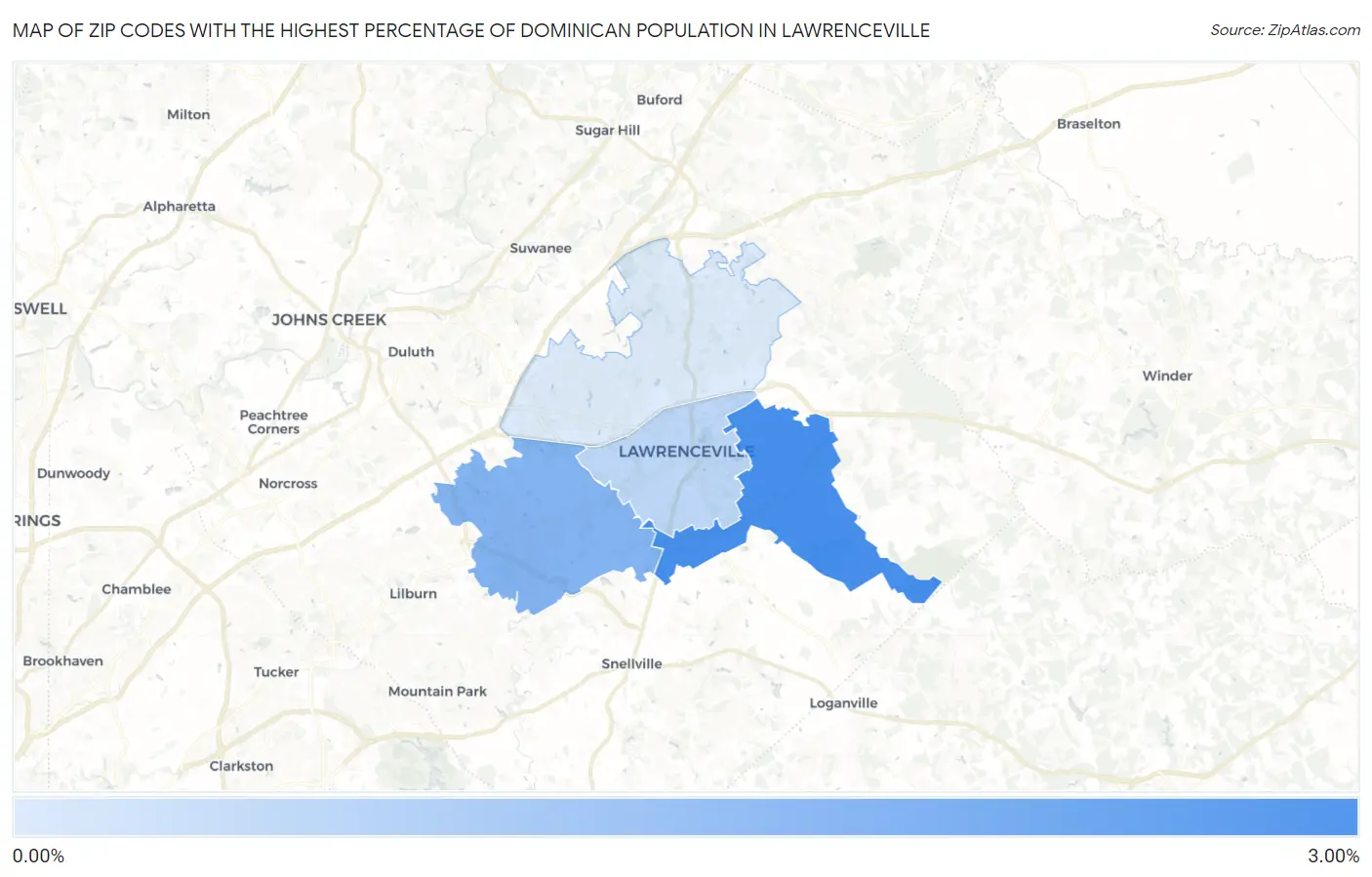 Zip Codes with the Highest Percentage of Dominican Population in Lawrenceville Map