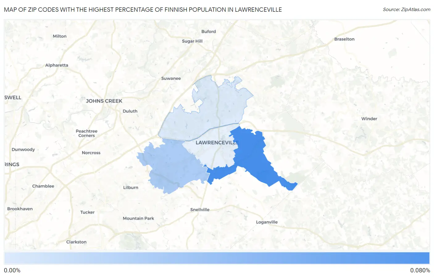 Zip Codes with the Highest Percentage of Finnish Population in Lawrenceville Map