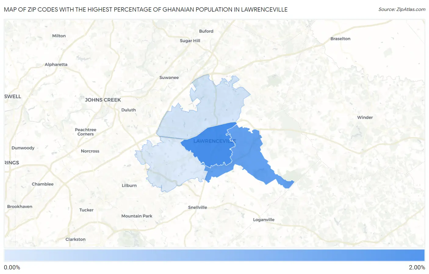 Zip Codes with the Highest Percentage of Ghanaian Population in Lawrenceville Map