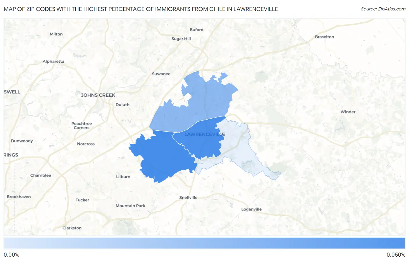 Zip Codes with the Highest Percentage of Immigrants from Chile in Lawrenceville Map