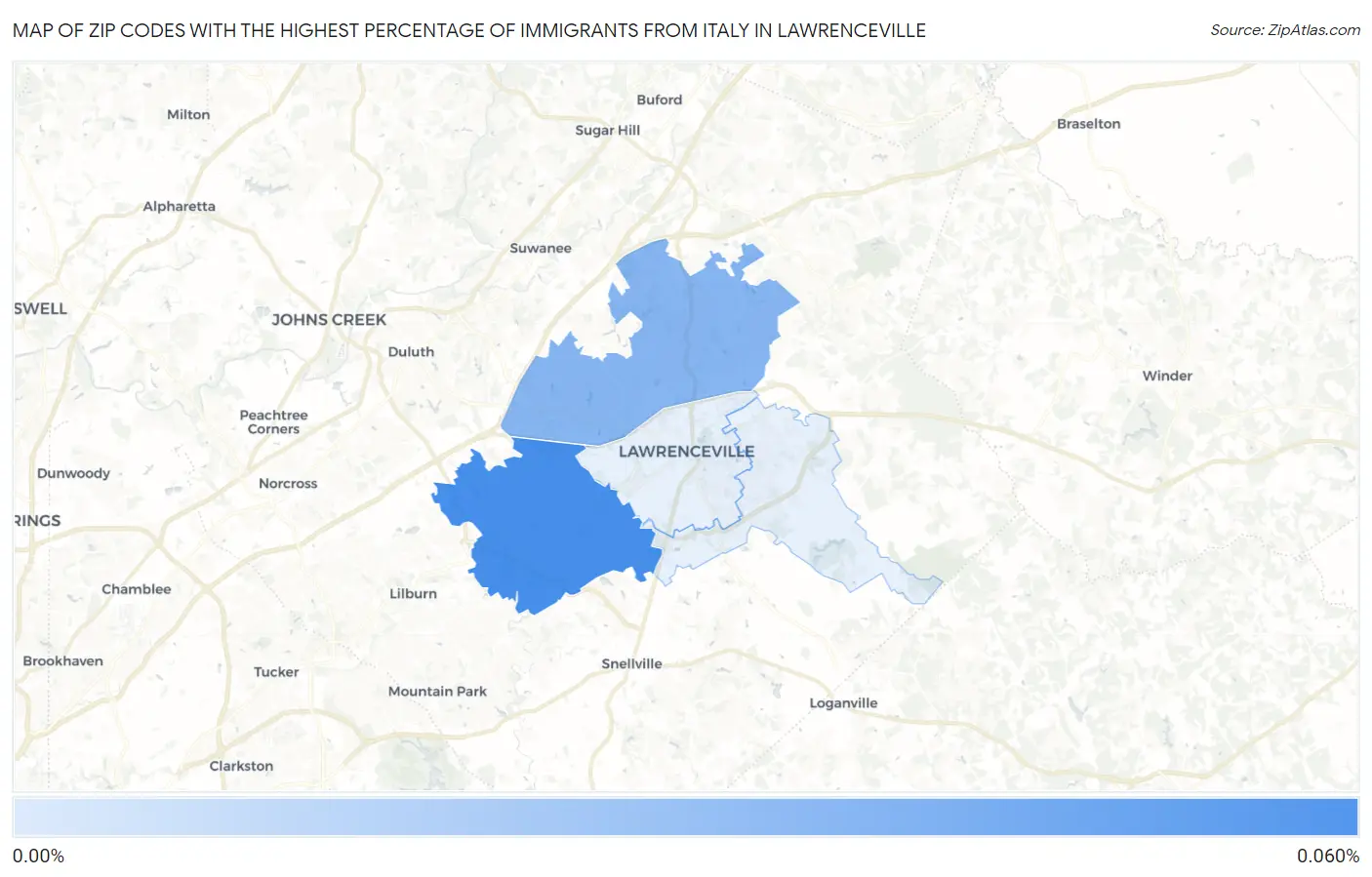 Zip Codes with the Highest Percentage of Immigrants from Italy in Lawrenceville Map