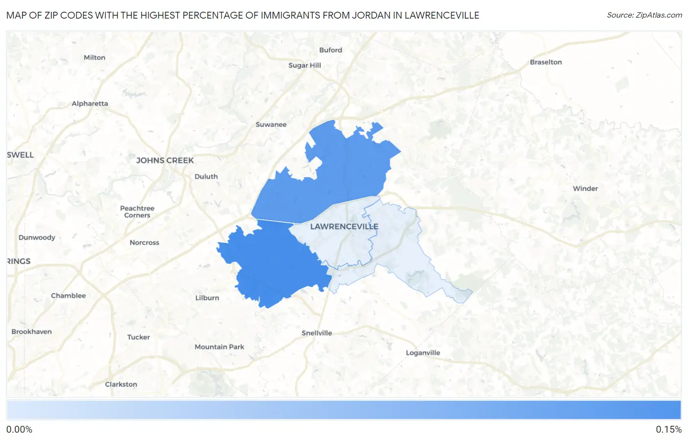 Zip Codes with the Highest Percentage of Immigrants from Jordan in Lawrenceville Map