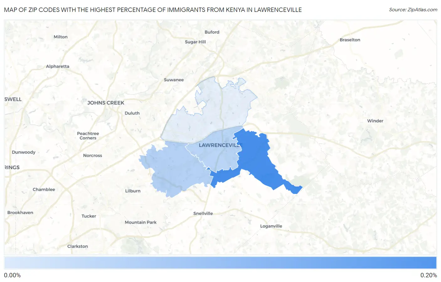 Zip Codes with the Highest Percentage of Immigrants from Kenya in Lawrenceville Map