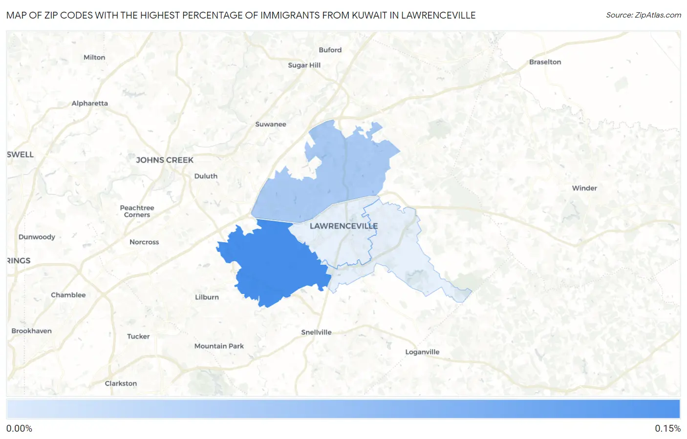 Zip Codes with the Highest Percentage of Immigrants from Kuwait in Lawrenceville Map