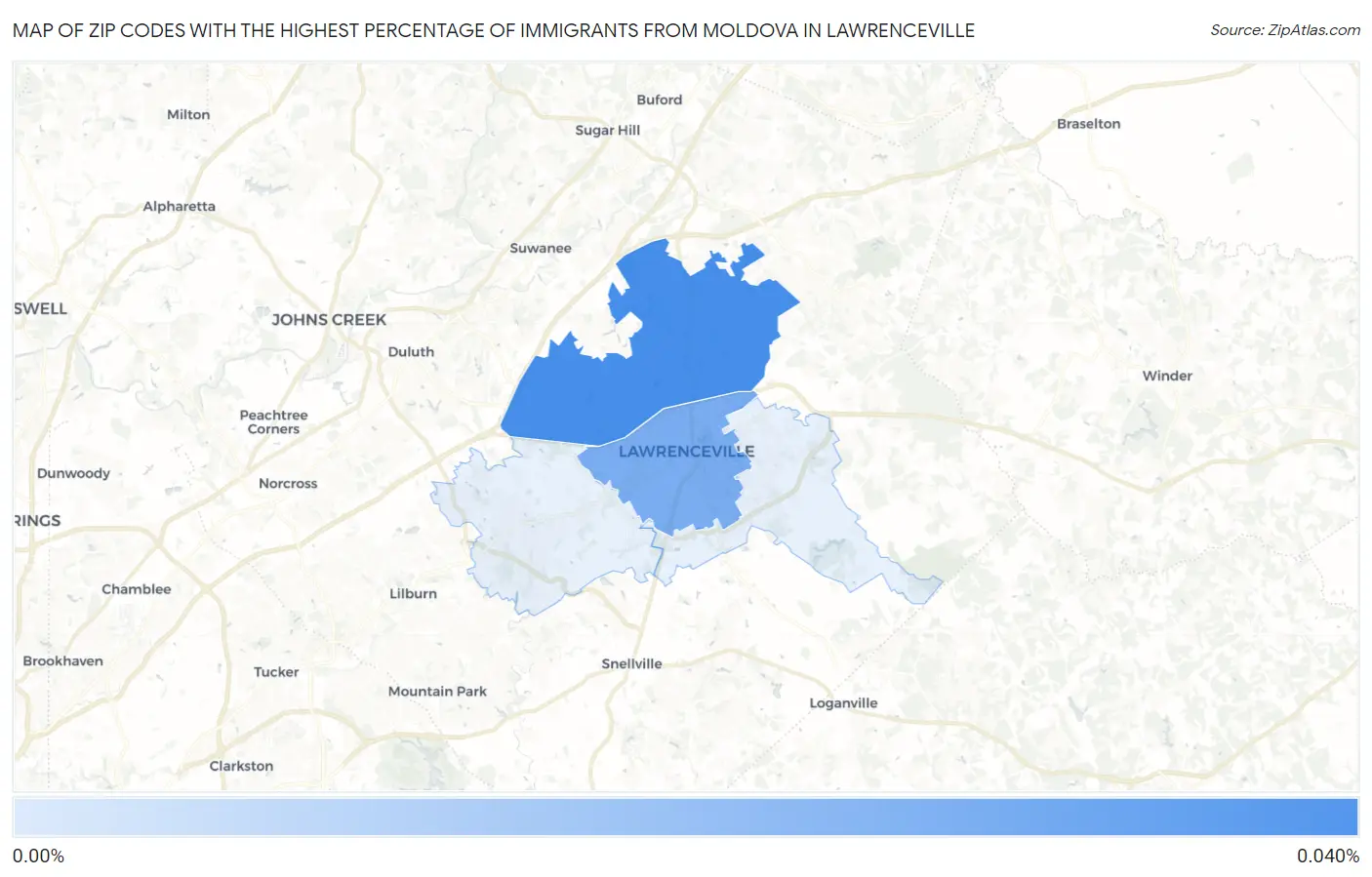 Zip Codes with the Highest Percentage of Immigrants from Moldova in Lawrenceville Map
