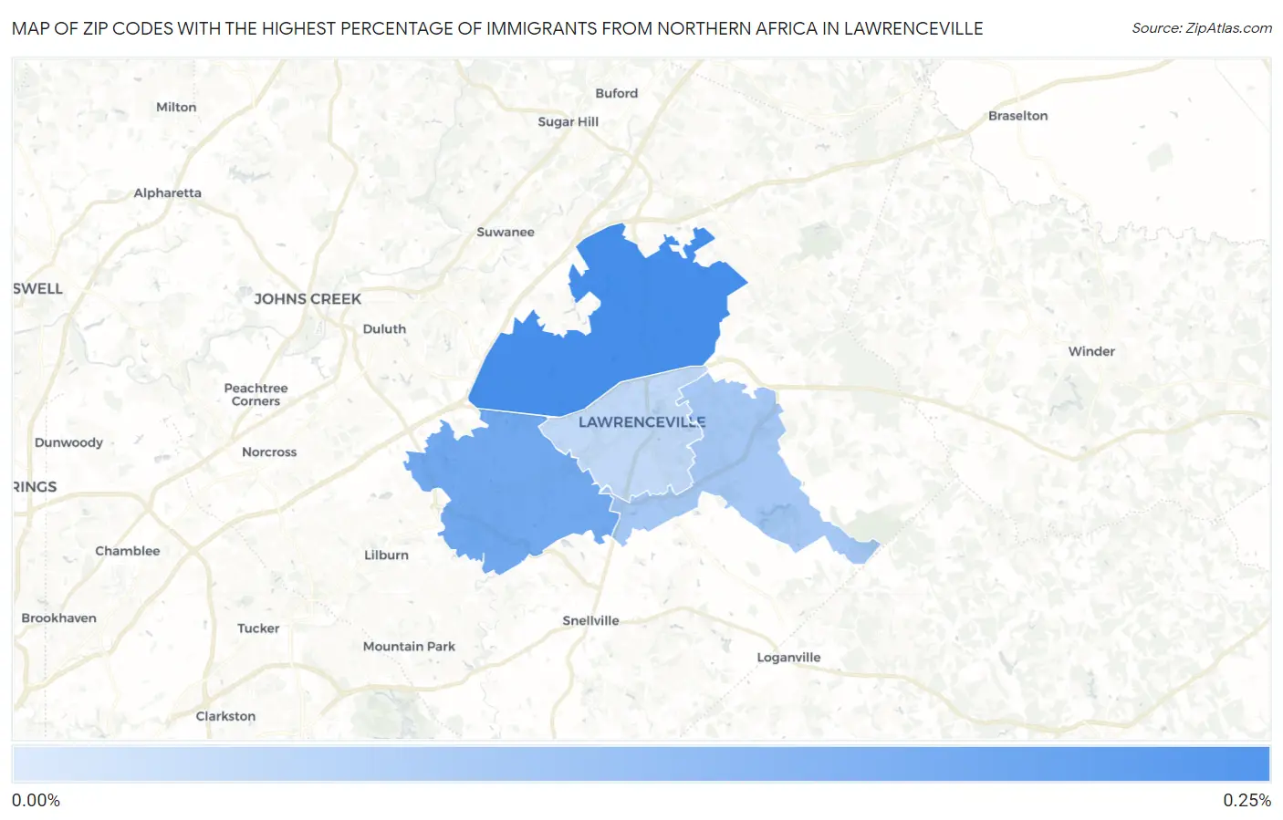 Zip Codes with the Highest Percentage of Immigrants from Northern Africa in Lawrenceville Map