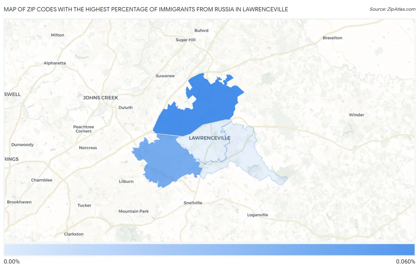 Zip Codes with the Highest Percentage of Immigrants from Russia in Lawrenceville Map