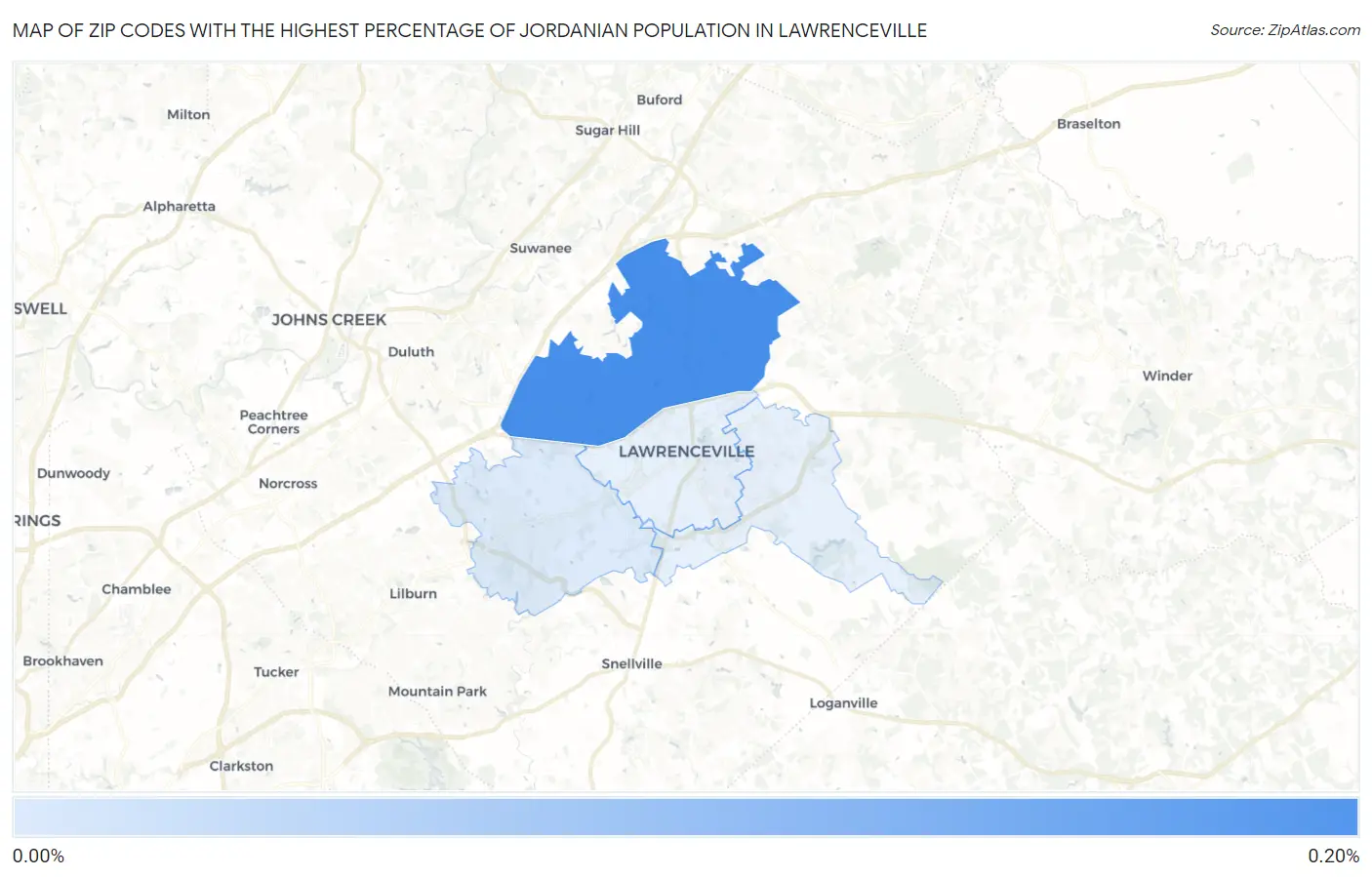 Zip Codes with the Highest Percentage of Jordanian Population in Lawrenceville Map