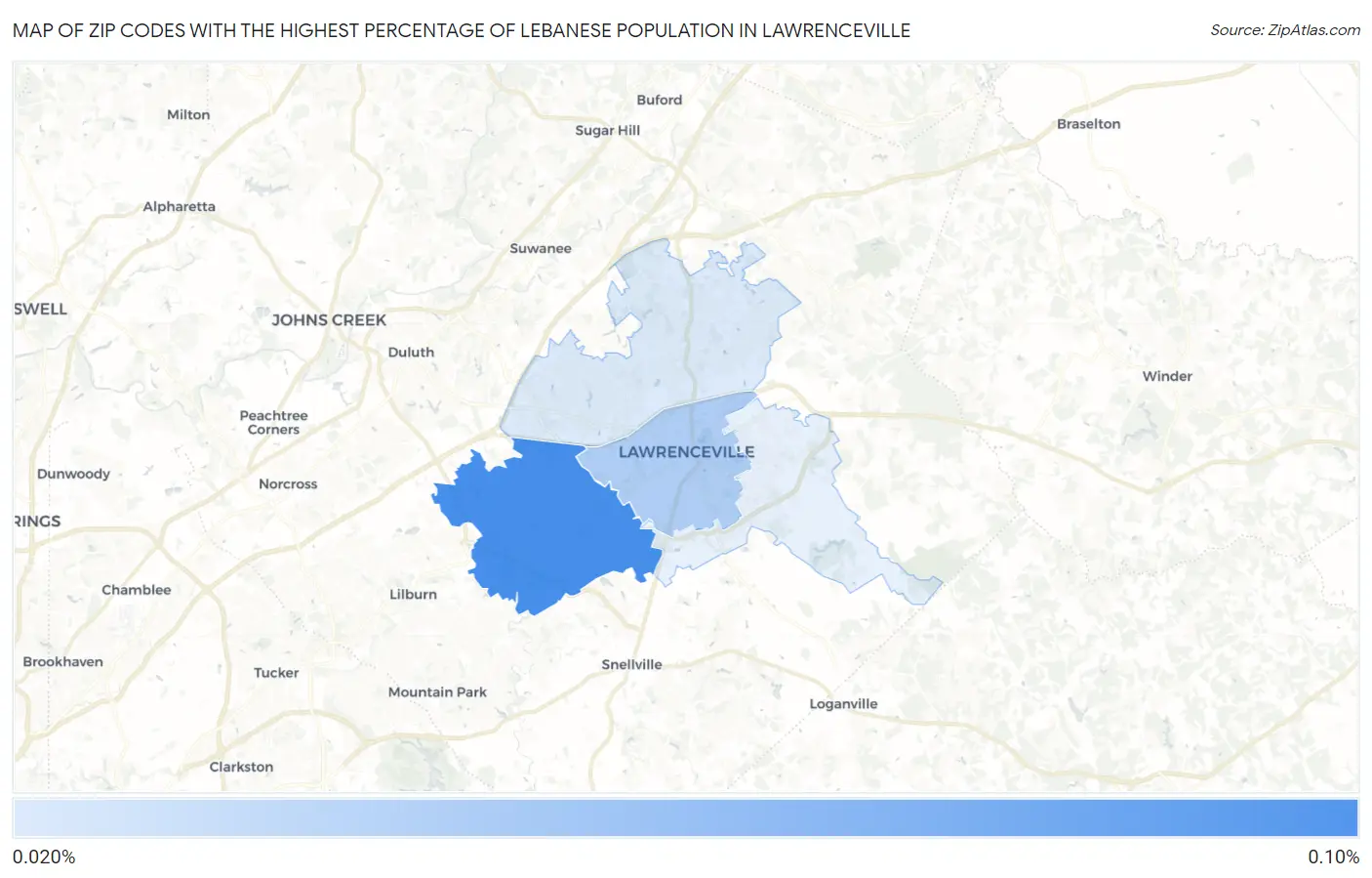 Zip Codes with the Highest Percentage of Lebanese Population in Lawrenceville Map