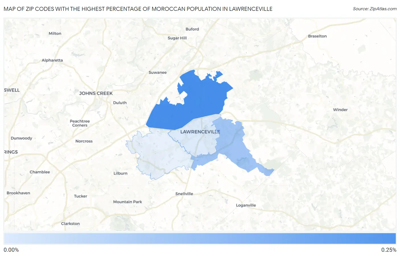 Zip Codes with the Highest Percentage of Moroccan Population in Lawrenceville Map
