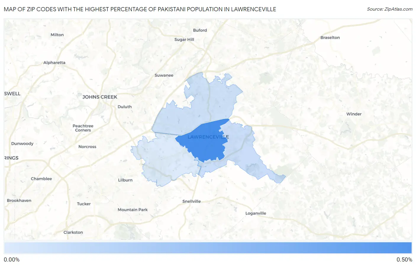 Zip Codes with the Highest Percentage of Pakistani Population in Lawrenceville Map