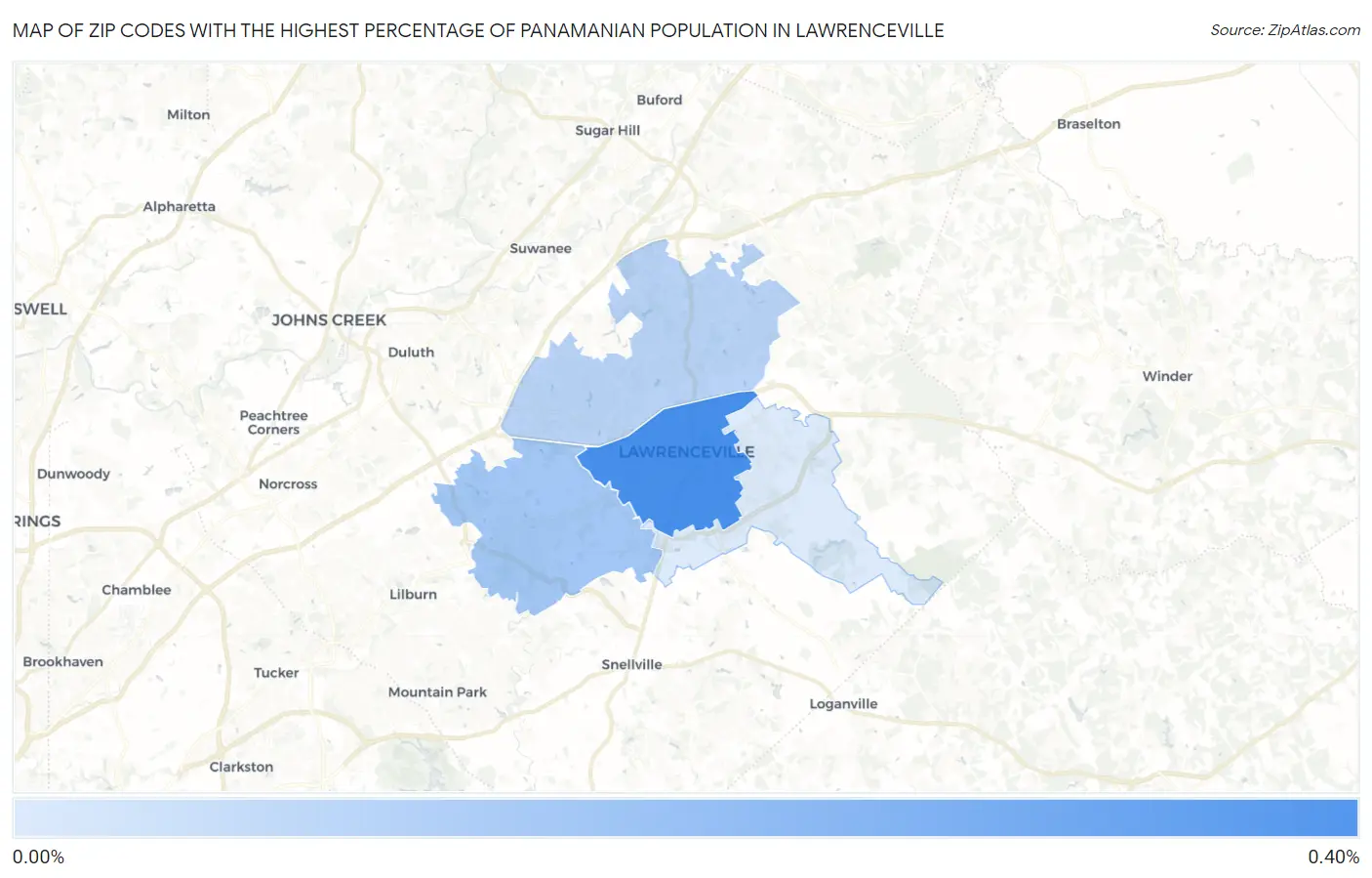 Zip Codes with the Highest Percentage of Panamanian Population in Lawrenceville Map