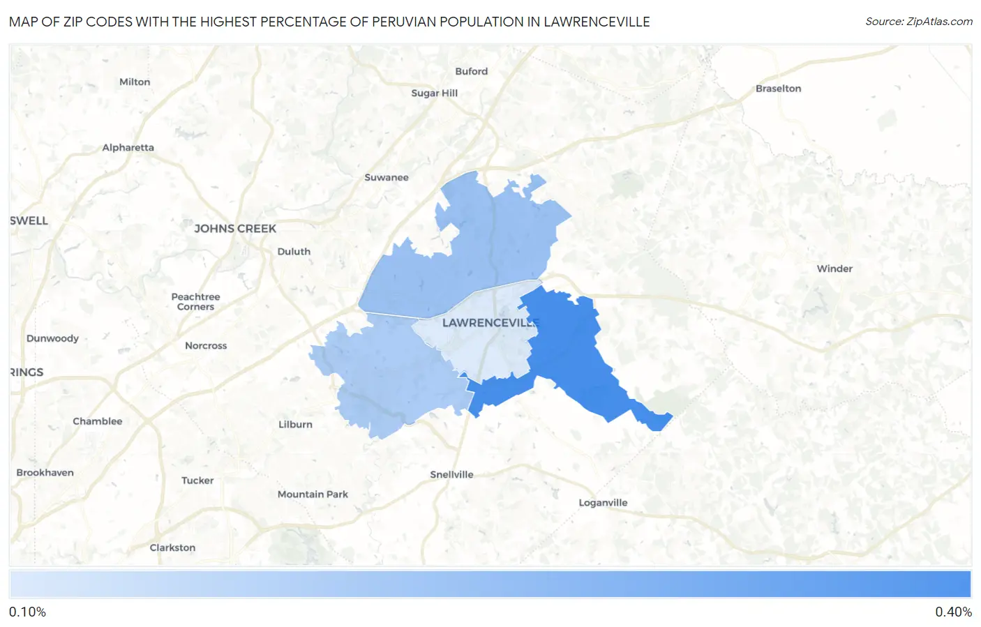 Zip Codes with the Highest Percentage of Peruvian Population in Lawrenceville Map