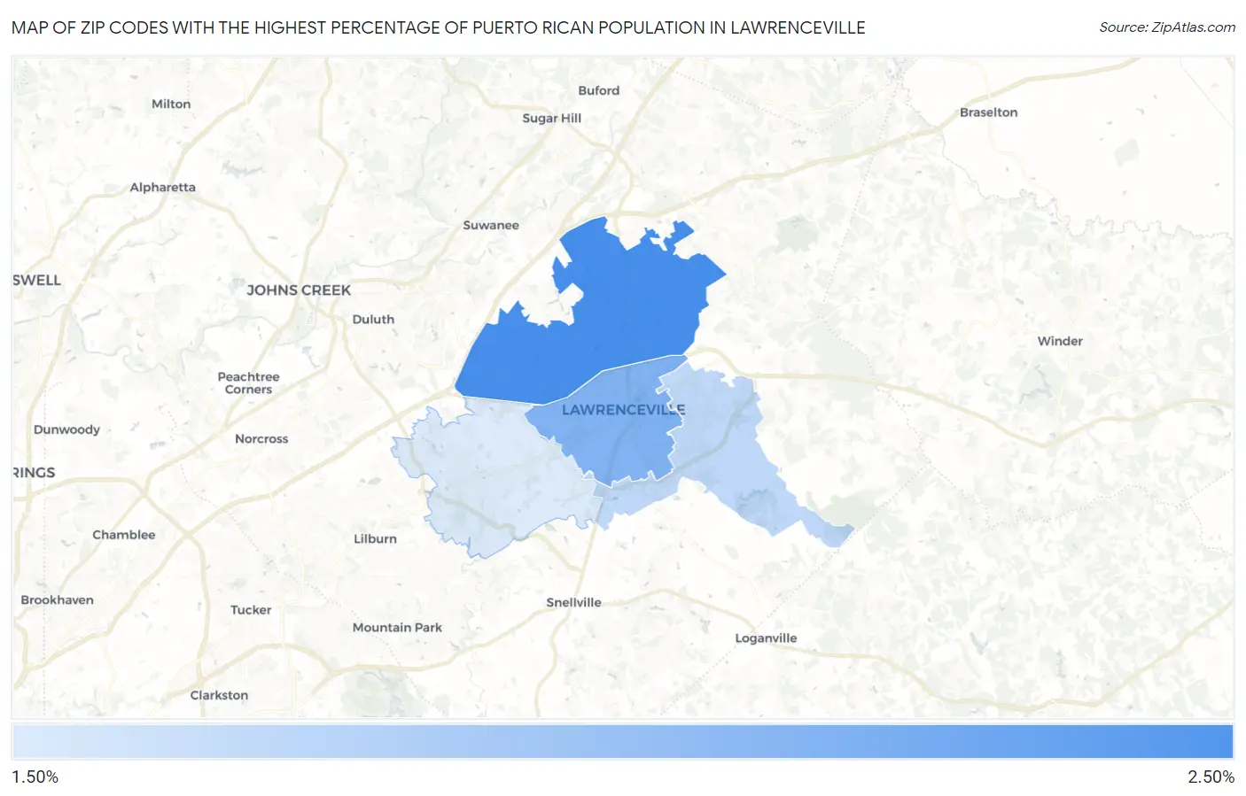 Zip Codes with the Highest Percentage of Puerto Rican Population in Lawrenceville Map